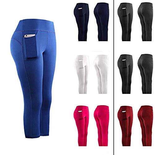 KEERADS Damen Leggings 3/4 con bolsillos dobles, pantalones de yoga, pantalones de deporte, mallas de entrenamiento, con funda para el teléfono móvil azul M KEERADS Damen Leggings 3/4 con bolsillos dobles, pantalones de yoga, pantalones de deporte, mallas de entrenamiento, con funda para el teléfono móvil azul M
