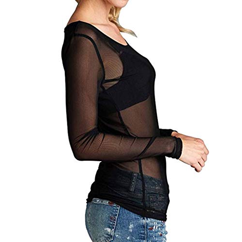 KEERADS Women Sweatshirt Camisa de Malla Transparente Transparente de Manga Larga con Forma de Brazo Superior Sudaderas sin Capucha para Mujer