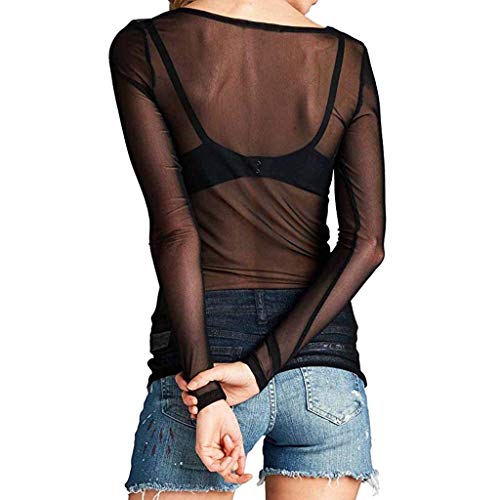 KEERADS Women Sweatshirt Camisa de Malla Transparente Transparente de Manga Larga con Forma de Brazo Superior Sudaderas sin Capucha para Mujer