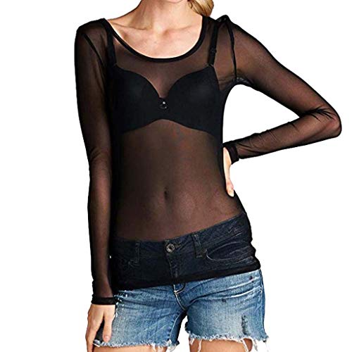 KEERADS Women Sweatshirt Camisa de Malla Transparente Transparente de Manga Larga con Forma de Brazo Superior Sudaderas sin Capucha para Mujer