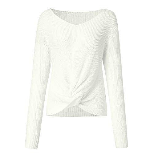 KEERADS Women Sweatshirt Jersey de Panel Anudado Cruzado con Cuello en V y Manga Larga en Color Liso Sudaderas para Mujer