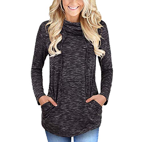 KEERADS Women Sweatshirt Tops Casuales de Manga Larga con Cuello Vuelto y Bolsillos Sudaderas sin Capucha para Mujer