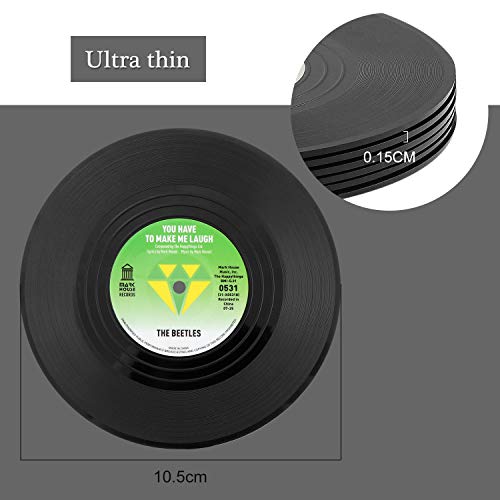 KEESIN 6 posavasos de vinilo antideslizantes, diseño retro con aislamiento para CD y café, con soporte (verde)