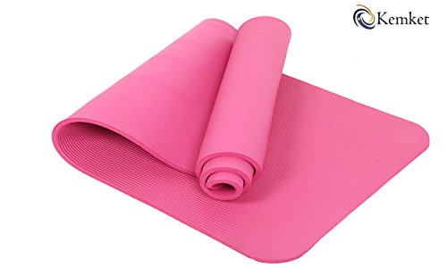 Kemket Esterilla antideslizante para ejercicios, fitness o yoga, 10 y 15 mm de alta densidad, anti-roturas, con correa de transporte, rosa