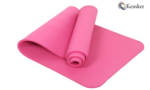 Kemket Esterilla antideslizante para ejercicios, fitness o yoga, 10 y 15 mm de alta densidad, anti-roturas, con correa de transporte, rosa Kemket Esterilla antideslizante para ejercicios, fitness o yoga, 10 y 15 mm de alta densidad, anti-roturas, con correa de transporte, rosa