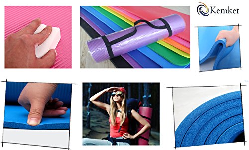 Kemket Esterilla antideslizante para ejercicios, fitness o yoga, 10 y 15 mm de alta densidad, anti-roturas, con correa de transporte, rosa