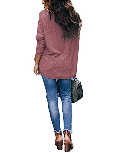 kenoce Jersey Mujer Otoño Suéter Fuera del Hombro Oversize Ancho Tejer Sueter Oversize Pullover Mujer Manga Larga Casual Suelto Blusa B-Rojo ladrillo S