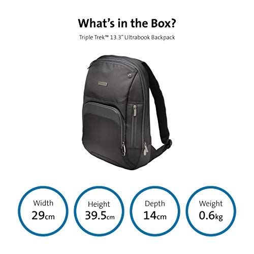 Kensington K62591EU - Mochila Triple Trek Optimizada para Ultrabook, Negro, 43 cm Kensington K62591EU - Mochila Triple Trek Optimizada para Ultrabook, Negro, 43 cm