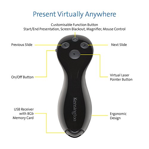 Kensington K75233EU - Presentador Inalámbrico con Usb y Puntero Virtual Personalizado Visible en Pantallas de Tv/Led, Compatible con Windows y Macos, Incluye Tarjeta Micro SD de 8GB, Alcance 20 m Kensington K75233EU - Presentador Inalámbrico con Usb y Puntero Virtual Personalizado Visible en Pantallas de Tv/Led, Compatible con Windows y Macos, Incluye Tarjeta Micro SD de 8GB, Alcance 20 m