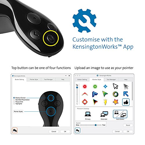 Kensington K75233EU - Presentador Inalámbrico con Usb y Puntero Virtual Personalizado Visible en Pantallas de Tv/Led, Compatible con Windows y Macos, Incluye Tarjeta Micro SD de 8GB, Alcance 20 m