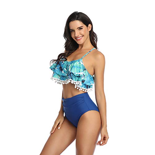 KERADS – Bañador para mujer con volantes, cuello, bikini dividido, dos piezas, bañador con cintura alta, ropa de playa, S-3XL Verde A. L