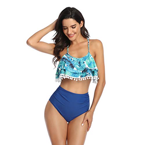 KERADS – Bañador para mujer con volantes, cuello, bikini dividido, dos piezas, bañador con cintura alta, ropa de playa, S-3XL Verde A. L