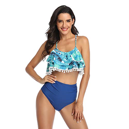 KERADS – Bañador para mujer con volantes, cuello, bikini dividido, dos piezas, bañador con cintura alta, ropa de playa, S-3XL Verde A. L