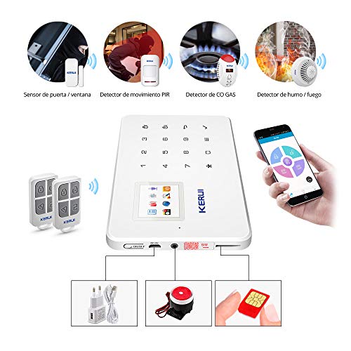 KERUI G18 gsm Sistema de Alarma Seguridad Casa por Call/SMS/App, Kits Alarma Antirrobo Inalámbrico DIY con Mini Detector/Sensor Movimiento de Alarma Puerta para Hogar/Tienda/Oficina/Autocaravana KERUI G18 gsm Sistema de Alarma Seguridad Casa por Call/SMS/App, Kits Alarma Antirrobo Inalámbrico DIY con Mini Detector/Sensor Movimiento de Alarma Puerta para Hogar/Tienda/Oficina/Autocaravana