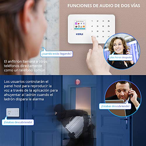 KERUI G18 gsm Sistema de Alarma Seguridad Casa por Call/SMS/App, Kits Alarma Antirrobo Inalámbrico DIY con Mini Detector/Sensor Movimiento de Alarma Puerta para Hogar/Tienda/Oficina/Autocaravana