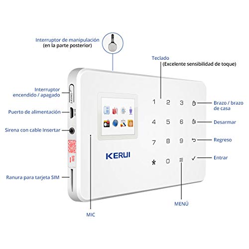 KERUI G18 gsm Sistema de Alarma Seguridad Casa por Call/SMS/App, Kits Alarma Antirrobo Inalámbrico DIY con Mini Detector/Sensor Movimiento de Alarma Puerta para Hogar/Tienda/Oficina/Autocaravana