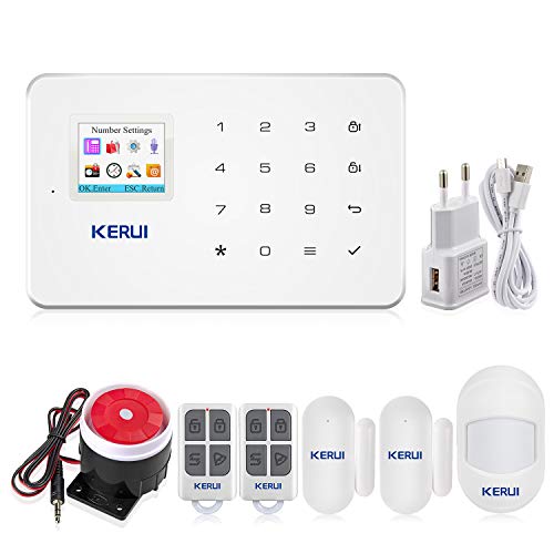 KERUI G18 gsm Sistema de Alarma Seguridad Casa por Call/SMS/App, Kits Alarma Antirrobo Inalámbrico DIY con Mini Detector/Sensor Movimiento de Alarma Puerta para Hogar/Tienda/Oficina/Autocaravana