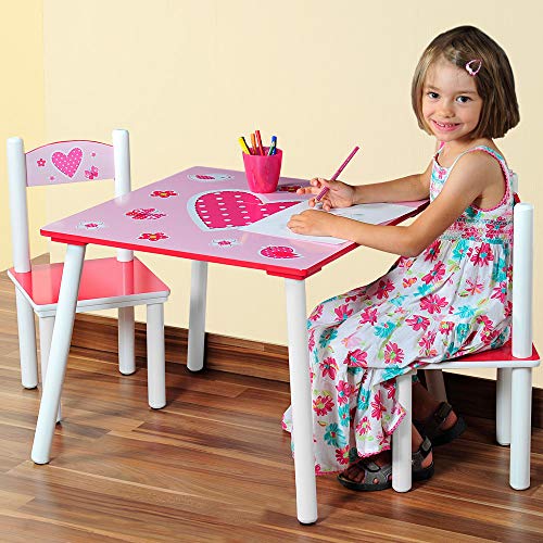 Kesper 17722 1 - Mesa Infantil con 2 sillas y Dibujos de Corazones (conglomerado de Fibra de Madera de Densidad Media, FSC)