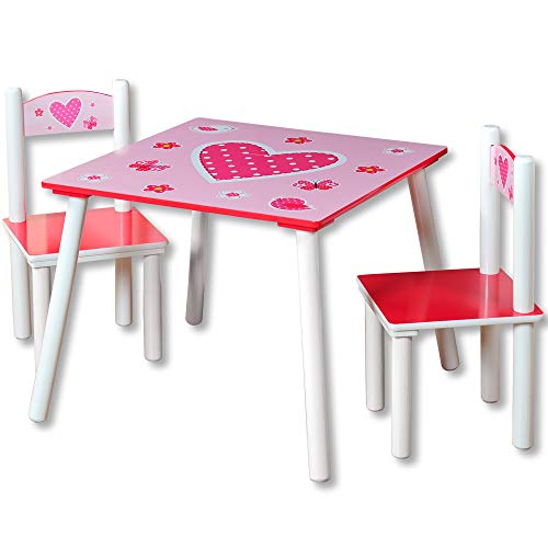 Kesper 17722 1 - Mesa Infantil con 2 sillas y Dibujos de Corazones (conglomerado de Fibra de Madera de Densidad Media, FSC)