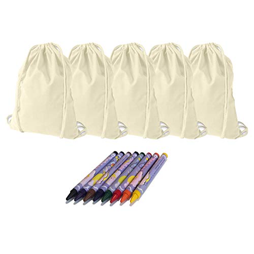 KET 5 bolsas de deporte para pintar, incluye lápices textiles, bolsa de gimnasia, set de bricolaje para personalizar, regalo creativo, cumpleaños, JGA