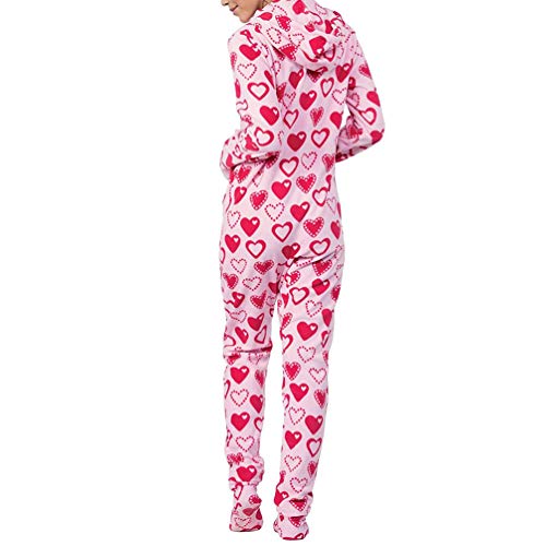 Ketamyy Mujer Pijama Mono Entero con Capucha Pies Casual Cremallera Polar Jumpsuit Adulto Una Pieza Primavera Invierno Otoño Cómodo Termica Loungewear Calcetines Desmontables Rosa/Corazones M