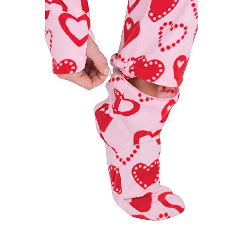 Ketamyy Mujer Pijama Mono Entero con Capucha Pies Casual Cremallera Polar Jumpsuit Adulto Una Pieza Primavera Invierno Otoño Cómodo Termica Loungewear Calcetines Desmontables Rosa/Corazones M