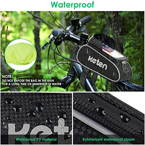 Keten Bolsa Bicicleta Manillar, Bolsa Impermeable Manillar con Pantalla Táctil, Parasol, Funda para Bicicleta de Gran Capacidad para iPhone Samsung y Otros Teléfonos de Menos de 6.5"