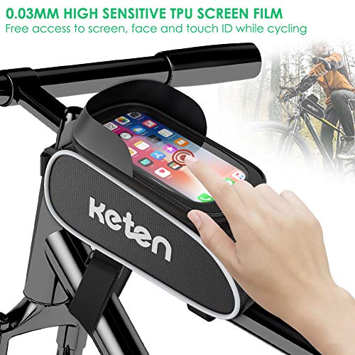 Keten Bolsa Bicicleta Manillar, Bolsa Impermeable Manillar con Pantalla Táctil, Parasol, Funda para Bicicleta de Gran Capacidad para iPhone Samsung y Otros Teléfonos de Menos de 6.5"