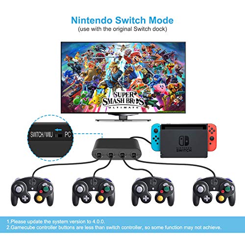 Keten Gamecube Controller Adapter para Switch, Wii U and USB PC, Control de Gamecube Adaptador para Super Smash Bros,Plug & Play (Negro)