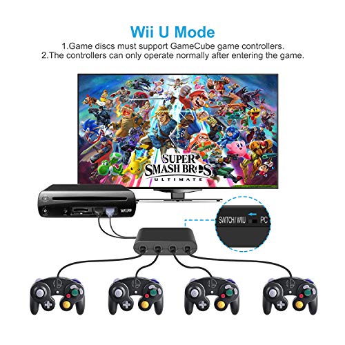 Keten Gamecube Controller Adapter para Switch, Wii U and USB PC, Control de Gamecube Adaptador para Super Smash Bros,Plug & Play (Negro)