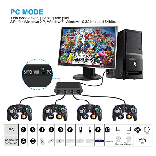 Keten Gamecube Controller Adapter para Switch, Wii U and USB PC, Control de Gamecube Adaptador para Super Smash Bros,Plug & Play (Negro) Keten Gamecube Controller Adapter para Switch, Wii U and USB PC, Control de Gamecube Adaptador para Super Smash Bros,Plug & Play (Negro)
