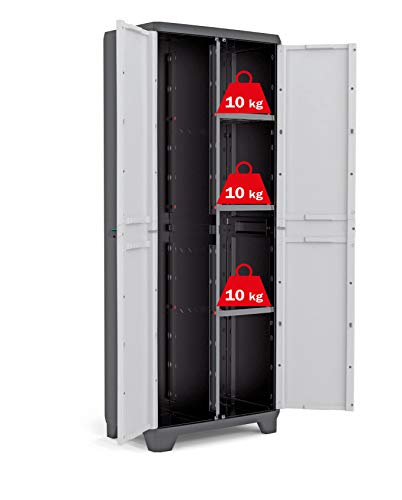 Keter Linear Armario escobero, Negro/Gris Tiradores en Azul, 173 x 68 x 39 cm Keter Linear Armario escobero, Negro/Gris Tiradores en Azul, 173 x 68 x 39 cm