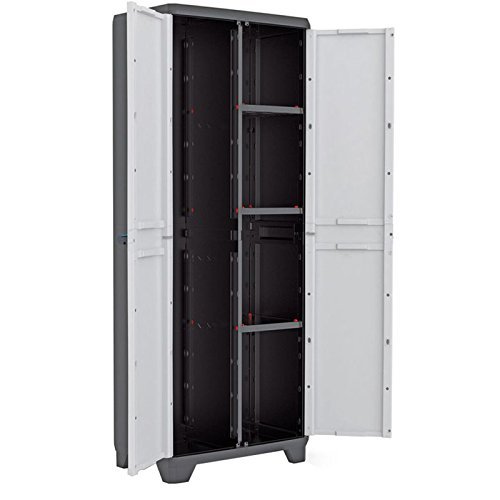 Keter Linear Armario escobero, Negro/Gris Tiradores en Azul, 173 x 68 x 39 cm Keter Linear Armario escobero, Negro/Gris Tiradores en Azul, 173 x 68 x 39 cm