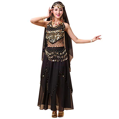kewing 4 Piezas Mujer Señoras Danza del Vientre Profesional Conjunto de Vestuario Danza India Rendimiento Outfit Traje