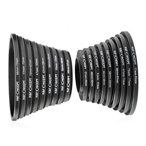 K&F Concept 18 Piezas Filtro Anillos Set Adaptador de Lentes Metal incluye 9pcs Step Up Ring y 9pcs Step Down Ring K&F Concept 18 Piezas Filtro Anillos Set Adaptador de Lentes Metal incluye 9pcs Step Up Ring y 9pcs Step Down Ring
