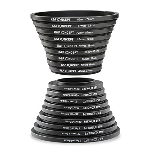 K&F Concept 18 Piezas Filtro Anillos Set Adaptador de Lentes Metal incluye 9pcs Step Up Ring y 9pcs Step Down Ring K&F Concept 18 Piezas Filtro Anillos Set Adaptador de Lentes Metal incluye 9pcs Step Up Ring y 9pcs Step Down Ring