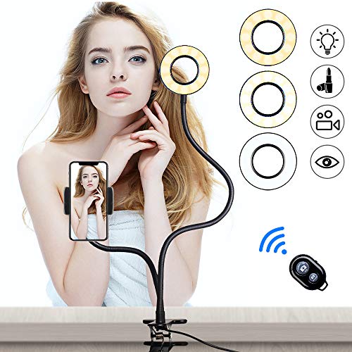 K&F Concept Anillo Luz LED 9cm con Soporte de Manguera de Brazo Flexible para Móviles con Control Remoto, 3 Modos de Luz y 10 Brillos, Aro de Luz para Maquillaje TIK Tok Vivo Facebook y Youtube Vlog K&F Concept Anillo Luz LED 9cm con Soporte de Manguera de Brazo Flexible para Móviles con Control Remoto, 3 Modos de Luz y 10 Brillos, Aro de Luz para Maquillaje TIK Tok Vivo Facebook y Youtube Vlog