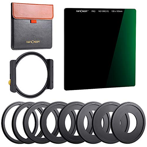 K&F Concept ND1000 - Juego Filtros ND Cuadrados de Cristal óptico ND1000 100x100mm, 10 Pasos, Incluye 1 Caja/ 1 Portafiltros/ 8 Kit Anillo de Filtro y Funda de Cuero K&F Concept ND1000 - Juego Filtros ND Cuadrados de Cristal óptico ND1000 100x100mm, 10 Pasos, Incluye 1 Caja/ 1 Portafiltros/ 8 Kit Anillo de Filtro y Funda de Cuero
