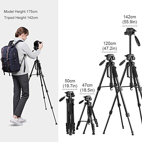 K&F Concept-Trípode Cámara Ligero con Adaptador para Teléfonos Móviles, Trípode de Aluminio con Cabezal de 3 Ejes para Cámara Reflex Digital Vídeo SLR DSLR Móviles para Viaje