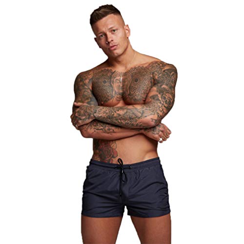 Kfnire Bañadores de natación, Pantalones Cortos de los Hombres de Secado rápido Playa Surf Corriendo Pantalones Cortos de natación Boxeadores Ligero Shorts (EU M=Tag L, Navy)