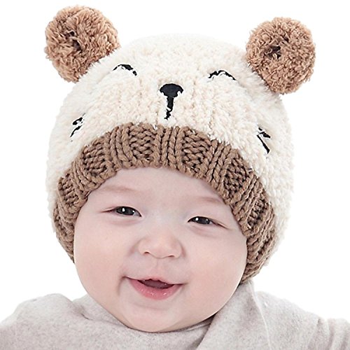 Kfnire bebé Sombrero y Bufandas, otoño Invierno niños niñas Lana Punto Gorras y Bufanda Conjunto (Beige)