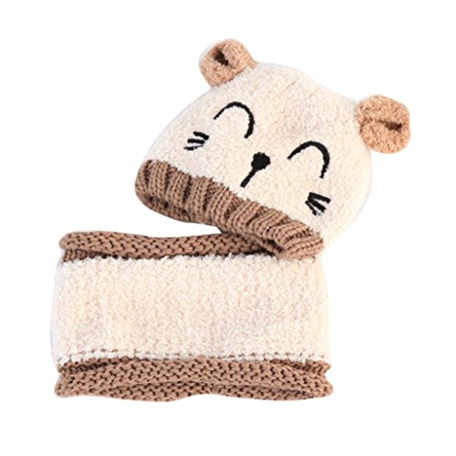 Kfnire bebé Sombrero y Bufandas, otoño Invierno niños niñas Lana Punto Gorras y Bufanda Conjunto (Beige)