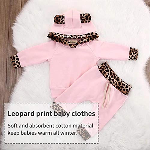 Kfnire - Conjunto de bebé compuesto de pantalones y sudadera con capucha, diseño de leopardo Rosa 3- 6 meses Kfnire - Conjunto de bebé compuesto de pantalones y sudadera con capucha, diseño de leopardo Rosa 3- 6 meses