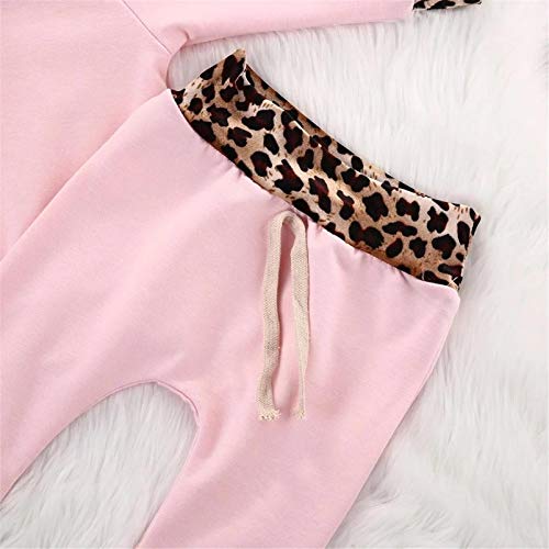 Kfnire - Conjunto de bebé compuesto de pantalones y sudadera con capucha, diseño de leopardo Rosa 3- 6 meses