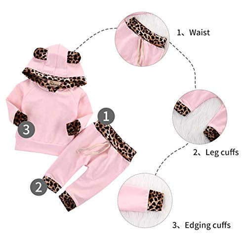 Kfnire - Conjunto de bebé compuesto de pantalones y sudadera con capucha, diseño de leopardo Rosa 3- 6 meses Kfnire - Conjunto de bebé compuesto de pantalones y sudadera con capucha, diseño de leopardo Rosa 3- 6 meses