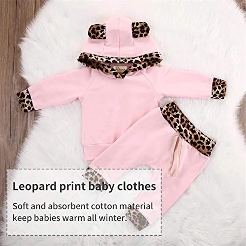 Kfnire - Conjunto de bebé compuesto de pantalones y sudadera con capucha, diseño de leopardo Rosa 6-12 meses