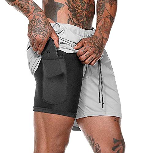 Kfnire Deporte Pantalones Cortos para Hombre, 2 en 1 Pantalones Cortos de Gimnasio con Forro de Bolsillo Incorporado Fitness Secado Rápido Transpirables Hombre Shorts Deportivos para Correr