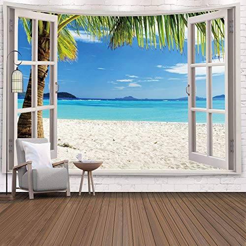 KHKJ Tapiz de Ventana Vista Planta Verde Flores de mar en 3D Colgante de Pared Alfombra Manta Colcha Toalla de Yoga Hogar Playa Decoración de Pared A12 150x130cm KHKJ Tapiz de Ventana Vista Planta Verde Flores de mar en 3D Colgante de Pared Alfombra Manta Colcha Toalla de Yoga Hogar Playa Decoración de Pared A12 150x130cm