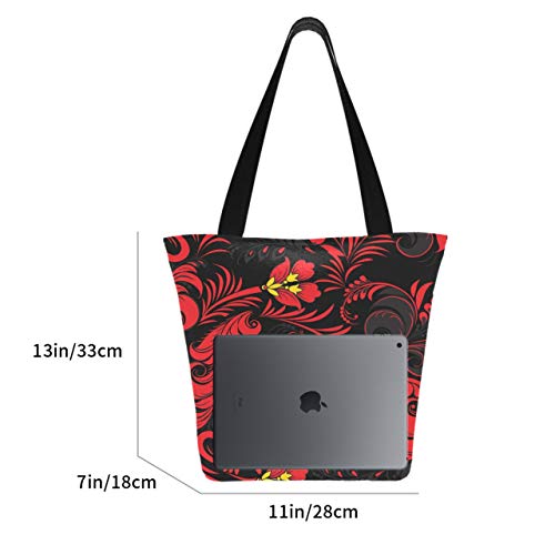 Khokhloma Color Rusia Textura 11 × 7 × 13 Pulgadas, lavables a máquina, resistentes bolsas de compras de poliéster para comestibles Bolsa de supermercado plegable reutilizable para comp