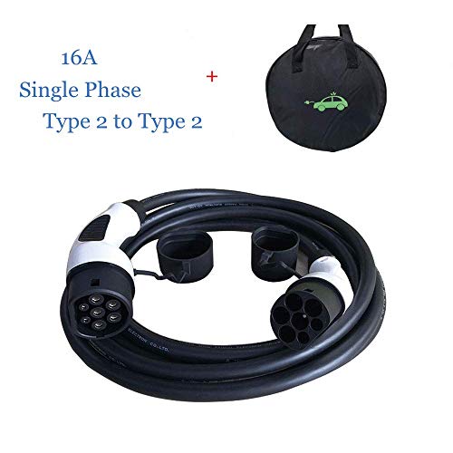 K.H.O.N.S. EV Cable de Carga para Vehículo Eléctrico, EV Tipo 2 a Tipo 2((Mennekes)), IEC62196 16A, Monofásico, 3.7KW, TUV CE, 5M Cable y Bolsa
